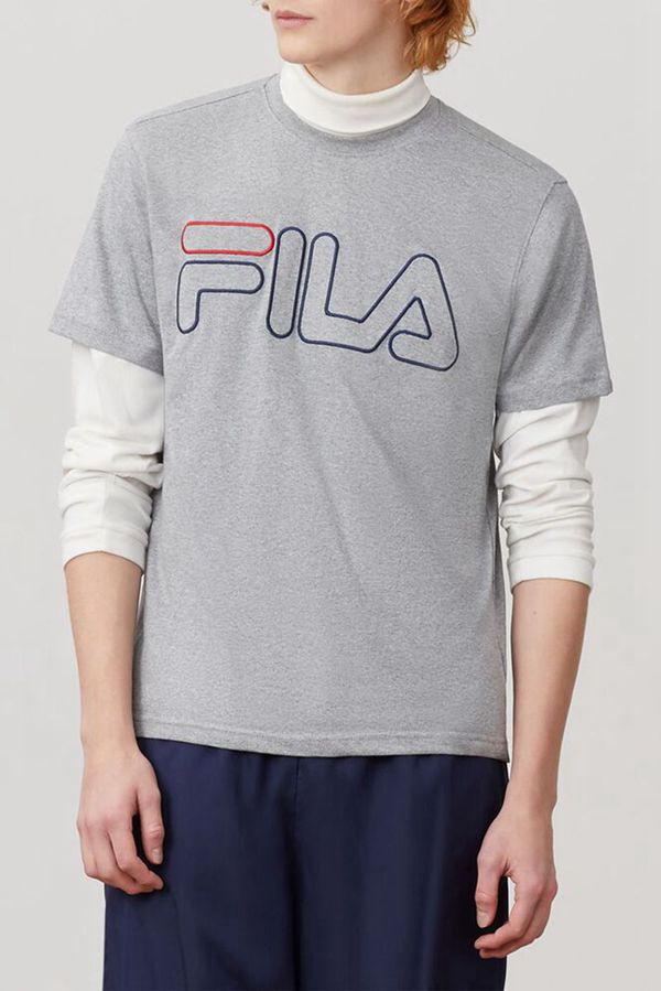 Fila Borough Men's Tee - Grey/Navy/Red,NZ 936-19758